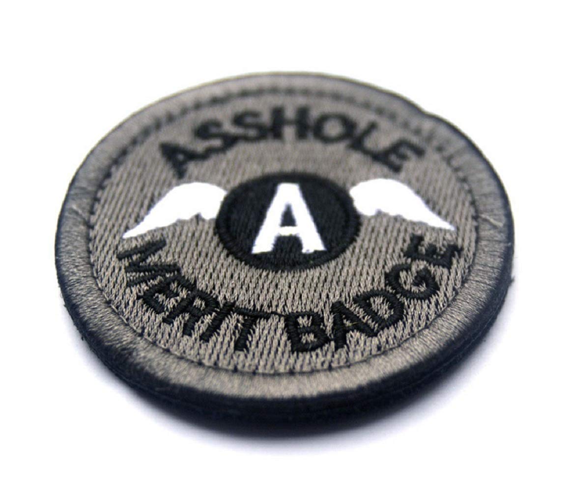 Asshole Merit Badge Morale Tactical Patch Embroidered Patchs (Grey)