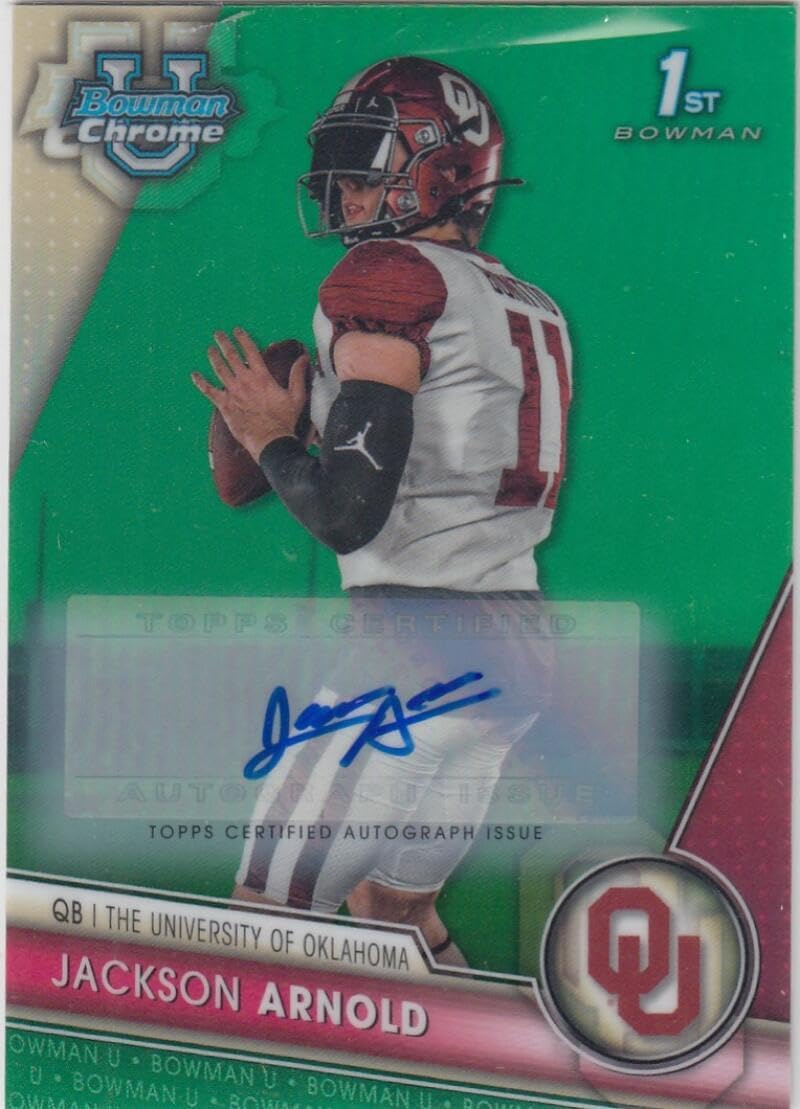 Football Trading Card 2023 Bowman University Chrome Prospect Autograph Refractor Green #102 Jackson Arnold EX++ Excellent++ Auto 16/99