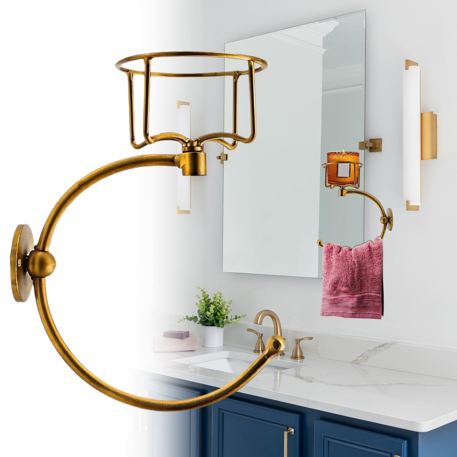 Toalla de Mano de Pared, Soporte de Toalla de Mano, Anillo de Gancho de Toalla de baño con Soporte de Velas, Estante Decorativo Elegante Creativo rústico para Amigos Hotel Hotel Kitchen Baith Centén