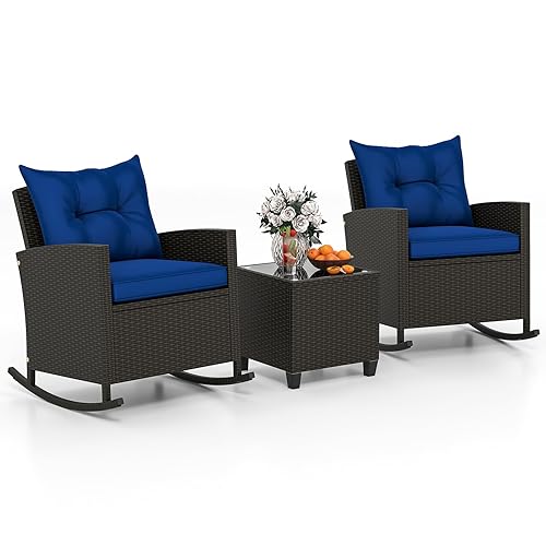 Tangkula 3 Piece Wicker Rocking Set, Patio Rattan Roker Chairs