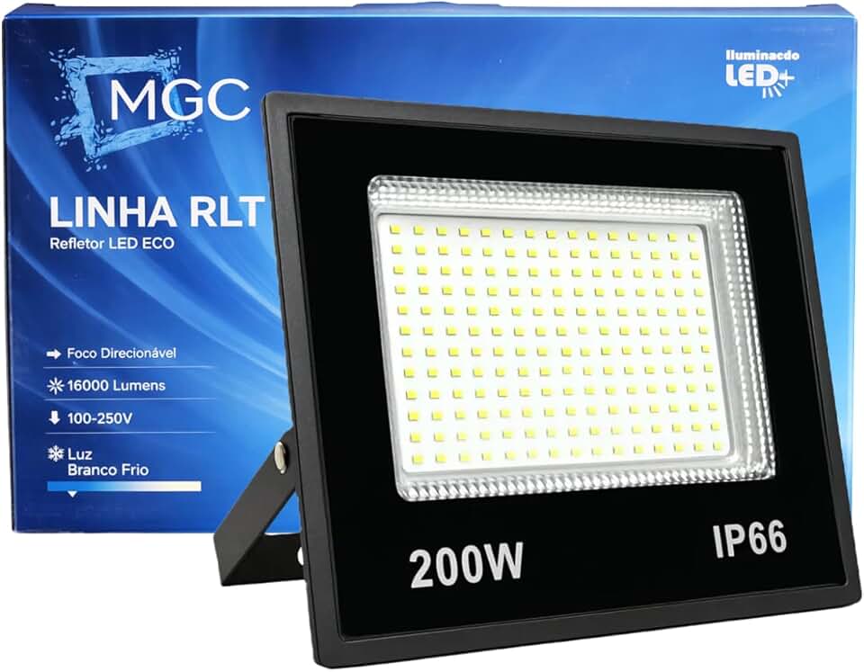 Refletor de LED Holofote 200W Reais Luz Branca 6500K - IP66 à Prova d’Água Econômico para Jardim, Fachada e Quintal Iluminação Forte Premium