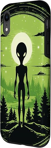 Vista 17 de iPhone 14 Pro Cute Green Alien Head UFO Space Face Alien Case