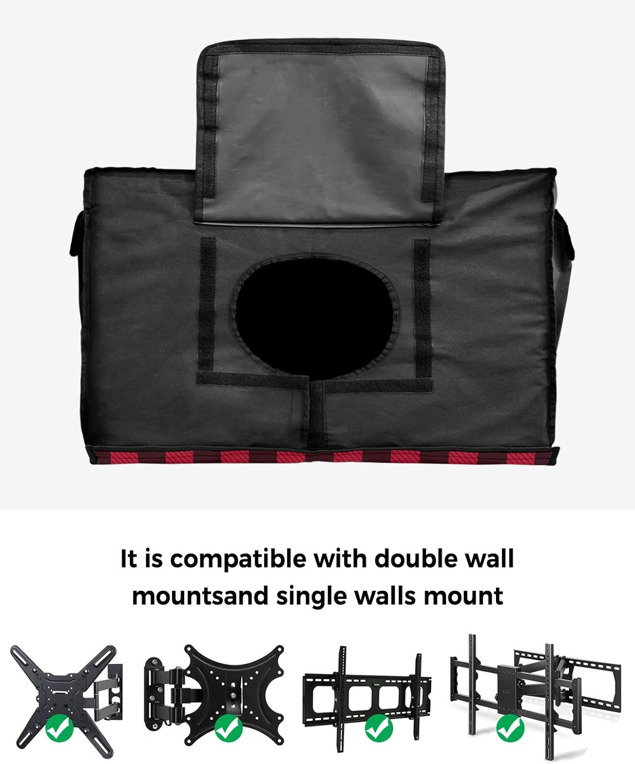 Outdoor TV Cover - Black and Red Plaid Forest Animal Deer Head Waterproof and Weatherproof 30"-32" LCD Movable Shield TV Display Screen Protector Outside Television Covers
