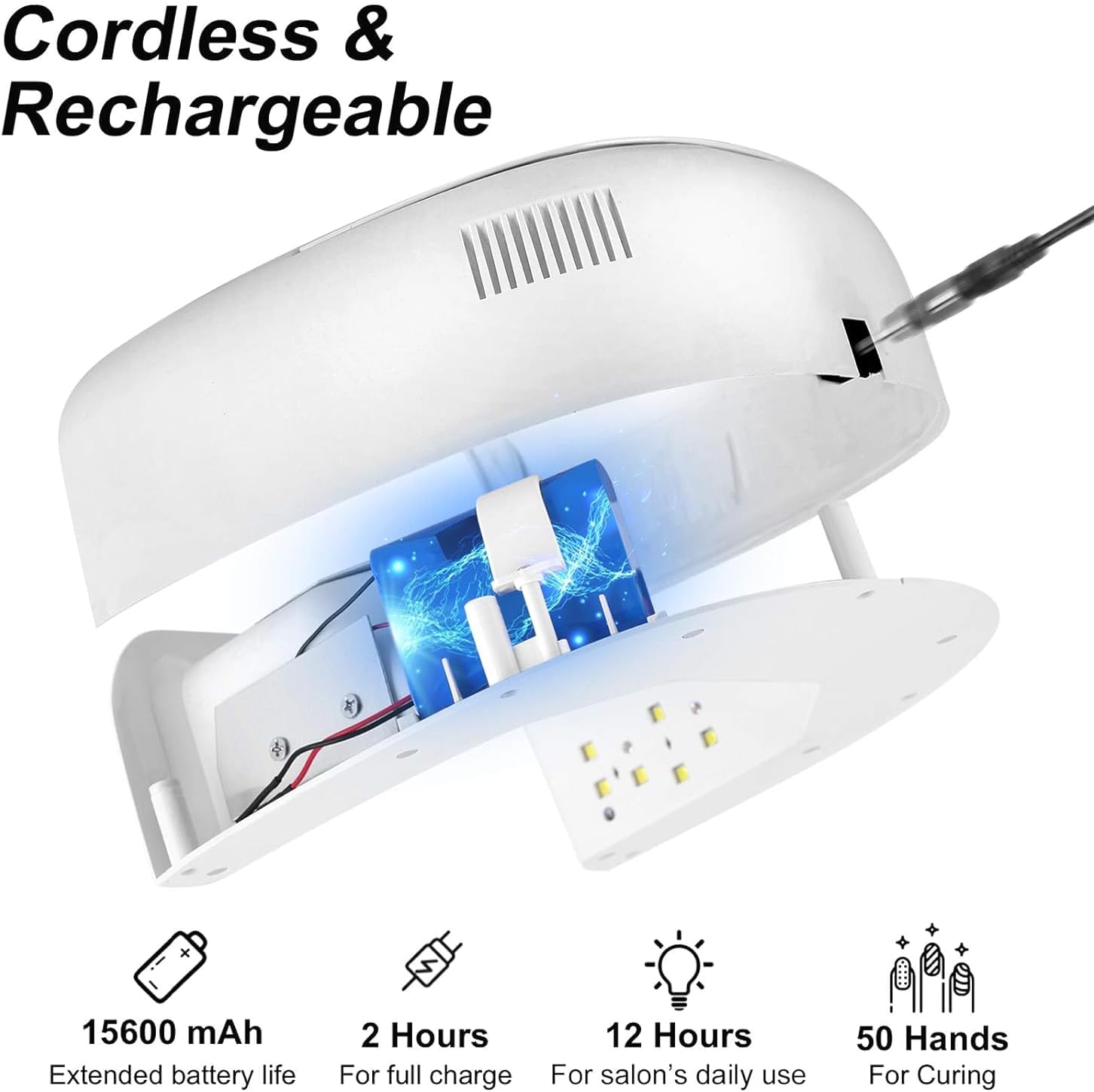 60W Rechargeable UV LED Nail Lamp, Faster Wireless Nail Dryer Gel Polish Light 42 Beads & Portable Handle, Professional Curing Lamp for Fingernail and Toenail (White)