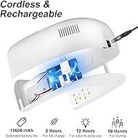 Vista 3 de Lámpara de uñas LED UV recargable de 60 W, secado de uñas inalámbrico más rápido, 42 cuentas y mango portátil, lámpara de curado profesional