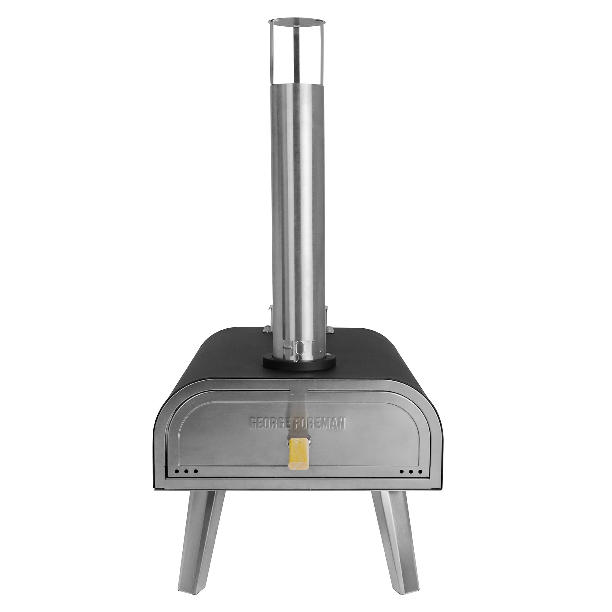 George Foreman Forno per pizza a pellet di legno portatile da esterno da 40,6 cm, nero, con pagaia e borsa per il trasporto, forno per barbecue e affumicatore, gambe pieghevoli GFWPPO2BPC