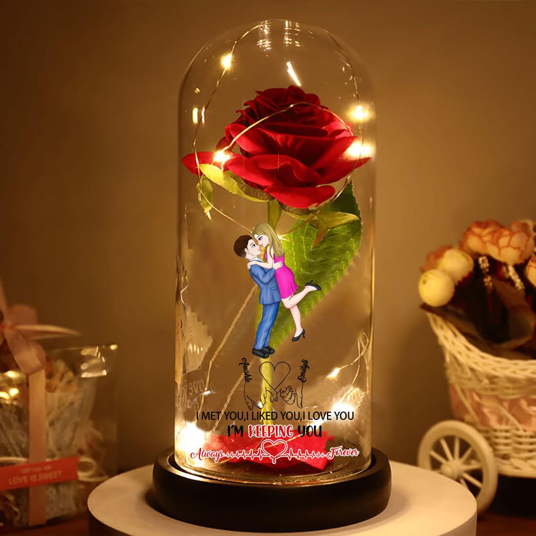 Noonative Style 9 I Met You I Liked You I Love You I'm Keeping You Night Light,Personalized Custom Preserved Flower Rose With Name Portrait,Anniversary Valentines Day Gift For Girlfriend Boyfriend Wife Husband