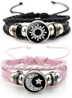 2PCS Luminous Sun And Moon Couples Friendship Matching Love Bracelets Leather Y2k Spirilet Glow In The Dark Adjustable Bracelets Love Gift for Him & Her