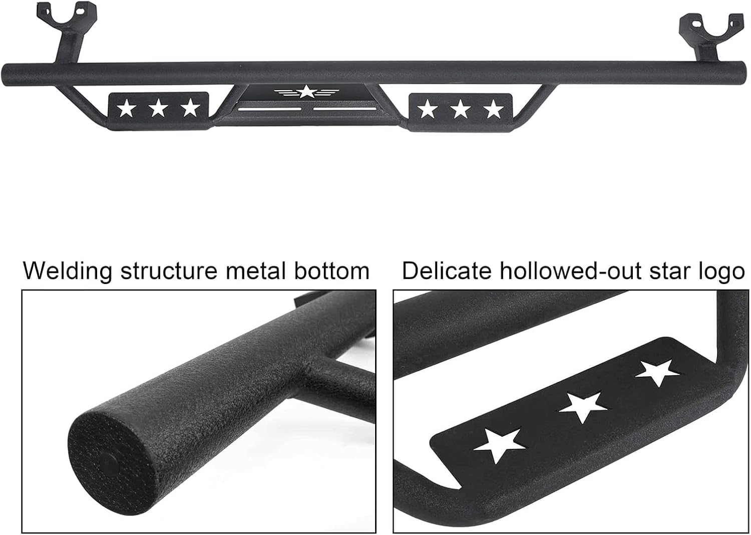 Hooke Road Wrangler Side Steps Running Boards Nerf Bars Rails for 2007-2018 Jeep Wrangler JK Unlimited 4 Doors Only