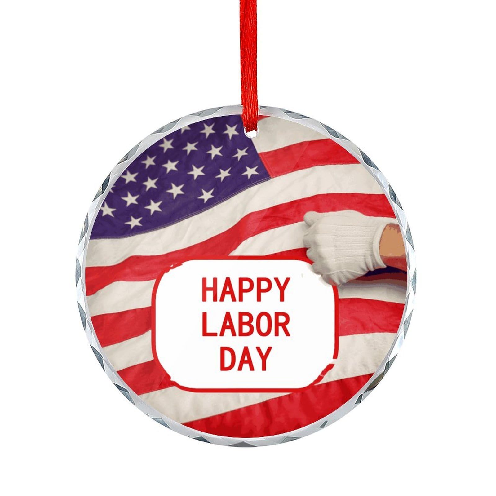 Btcowzrv Style Happy Labor Day Round Ornament Hanging Pendant Decor