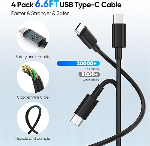 Miniatura 5 de Paquete de 2 Cargador de pared USB C, bloque de carga rápida de 80 W, 4 puertos tipo C, enchufe de pared multipuerto USBC PD20W y QC20W GaN con