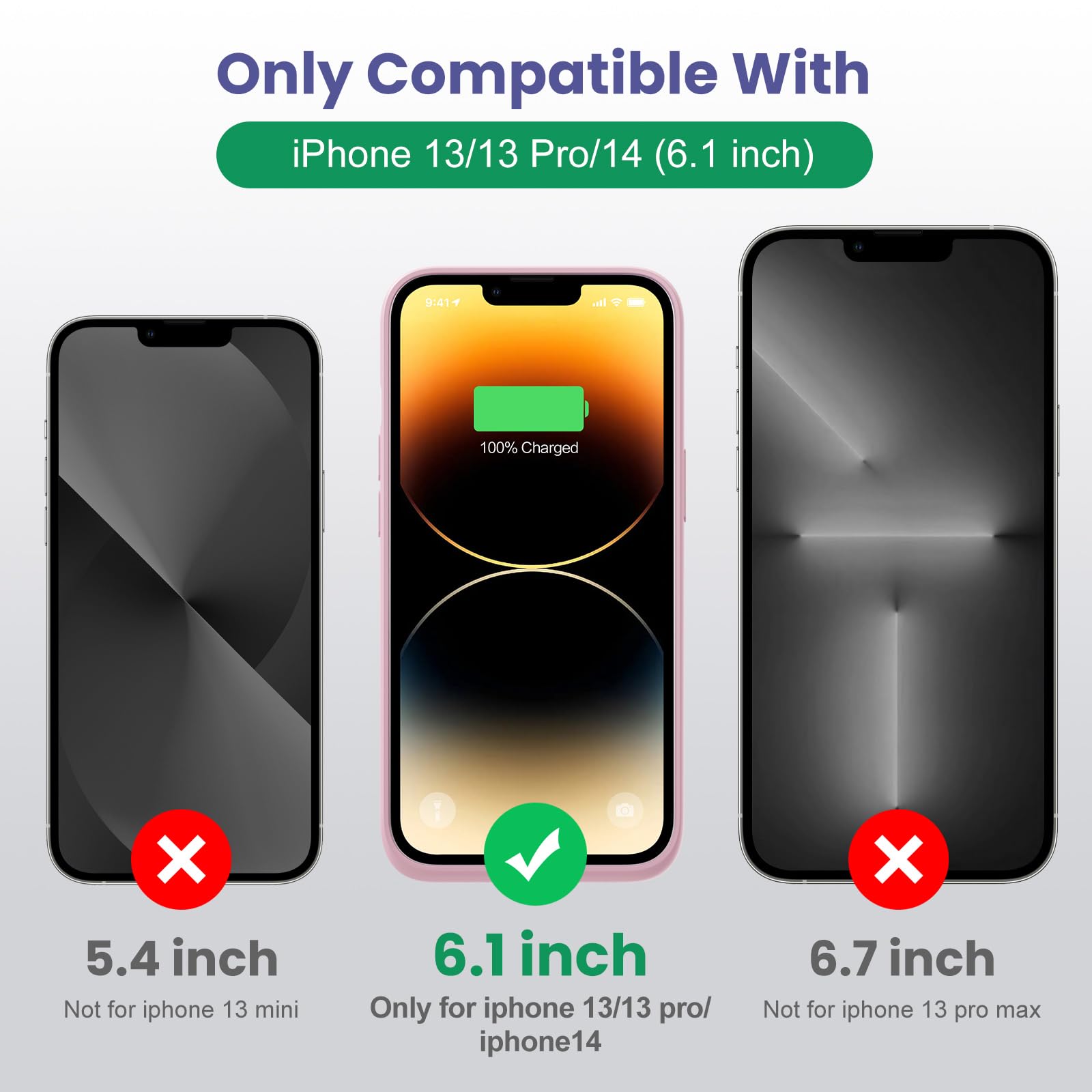 Funda Batería para iPhone 13/13 Pro/14(6,1"), 7500mAh Funda Cargador Portatil Carcasa de Carga Protectora Portátil, Ultra-Silm Carcasa Recargable de Carga Extendida para iPhone 13/13Pro/14-Rosa