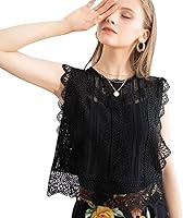 Vista 1 de CHICWISH Top corto sin mangas con cuello redondo y encaje completo Diva para mujer