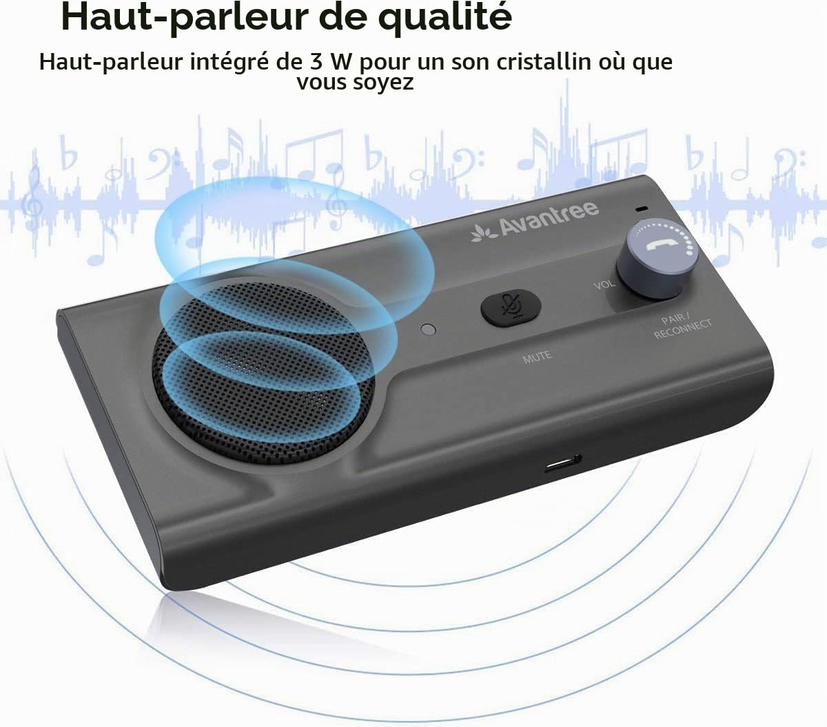 Avantree CK11 Bluetooth Kit Mains Libres Voiture, Haut-Parleur de qualité