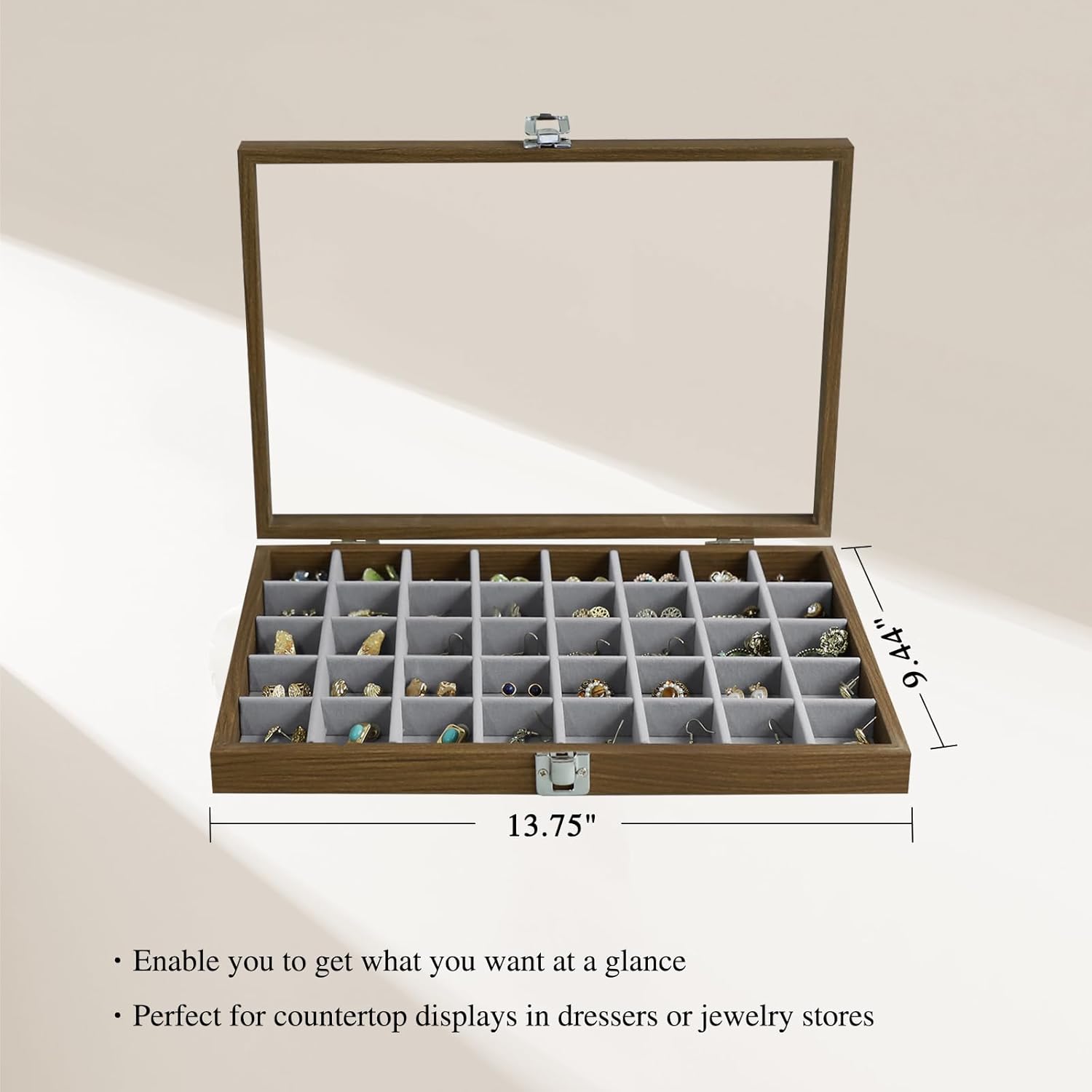 Stratalife Wood Jewelry Organizer Jewelry Tray 40 Grid Jewelry Holder Organizer Jewelry Box Jewelry Tray with Lid Earring Organizer Jewelry Storage Jewelry Trays for Drawers Vintage Style