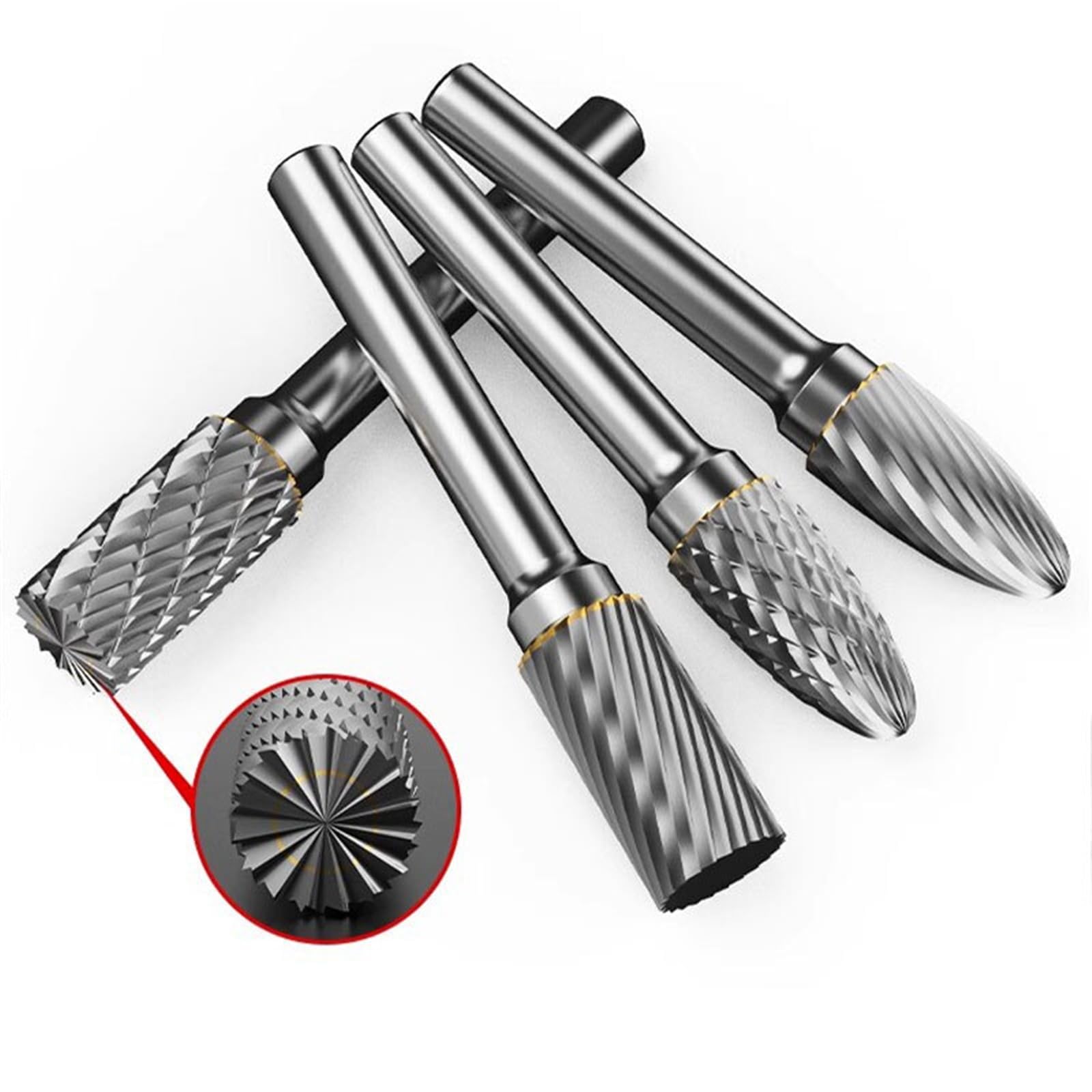 5pcs Carbide Rotary Burr Cut Grinding Tool Wood Metal Stone Carving Bits Double Diamond Cut Rotary Bits(TZ15280505)