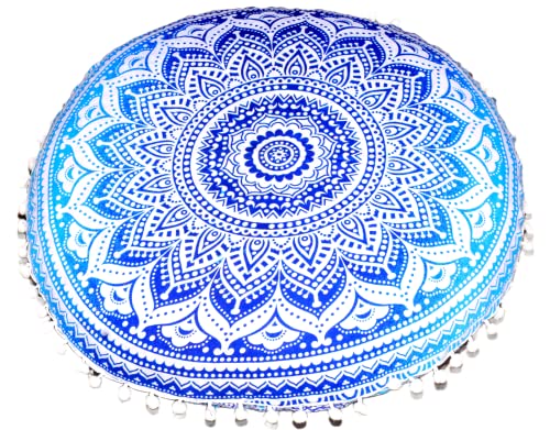 Large Round seat Floor Cushion Chair Ottoman Cover Pouf Pillow Meditation Floor Cushions for Adults Seating pouffe Ottoman Throw Covers Craft Room Furniture for Sitting Cover 22 Inches (Blue) - Thumbnail 7