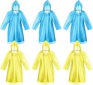 KOMUNJ 6 Pack Disposable Rain Ponchos, Emergency Raincoats Waterproof Ponchos Lightweight Rain Coats with Drawstring Hood - Adult Size
