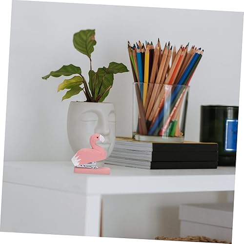 Miniatura 4 de Grapadora de madera, 2 piezas, grapadoras de oficina de alcantarillado crreativo estándar novedad años flamenco máquina de escritorio grapadora de