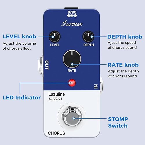 Miniatura 3 de Pedal de guitarra analógica Chorus, pedal de efectos de guitarra Asmuse Chorus para guitarra eléctrica y bajo, mini efector, True Bypass