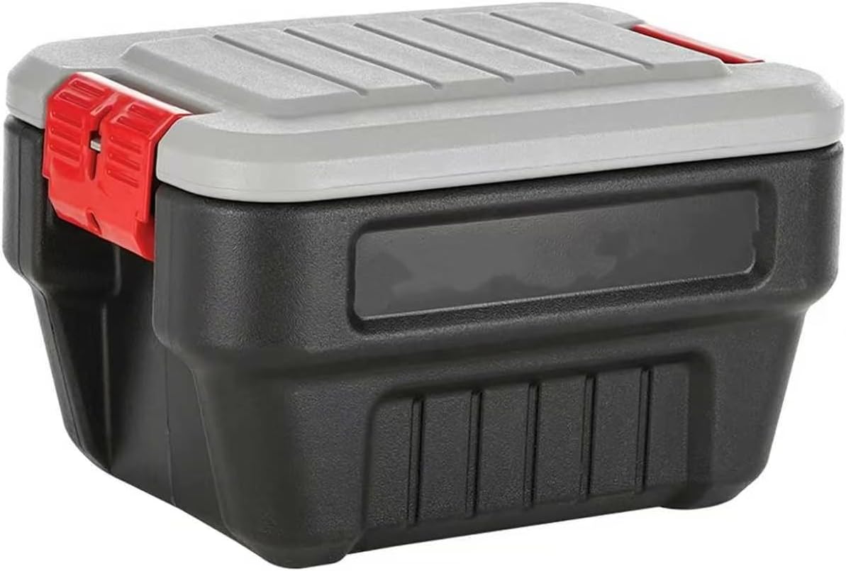 8 Gallon Action Packer Heavy Duty Storage Bin with Lockable Lid – Impact Resistant Black Plastic Tote for Truck, RV, Garage, Camping, Stackable & Weather Resistant