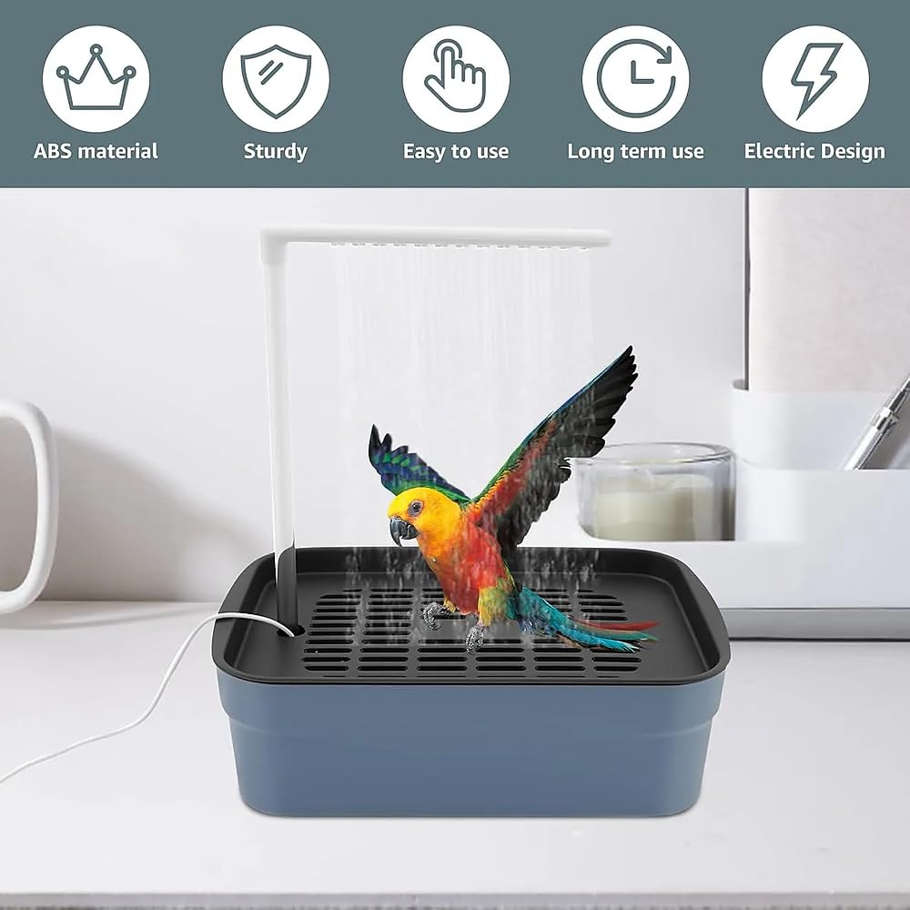 Ducha automática para pájaros con múltiples grifos, lavabo para periquitos, cacatúa, gris africano, baño de periquitos de agua circulante, ideal para la higiene de las aves