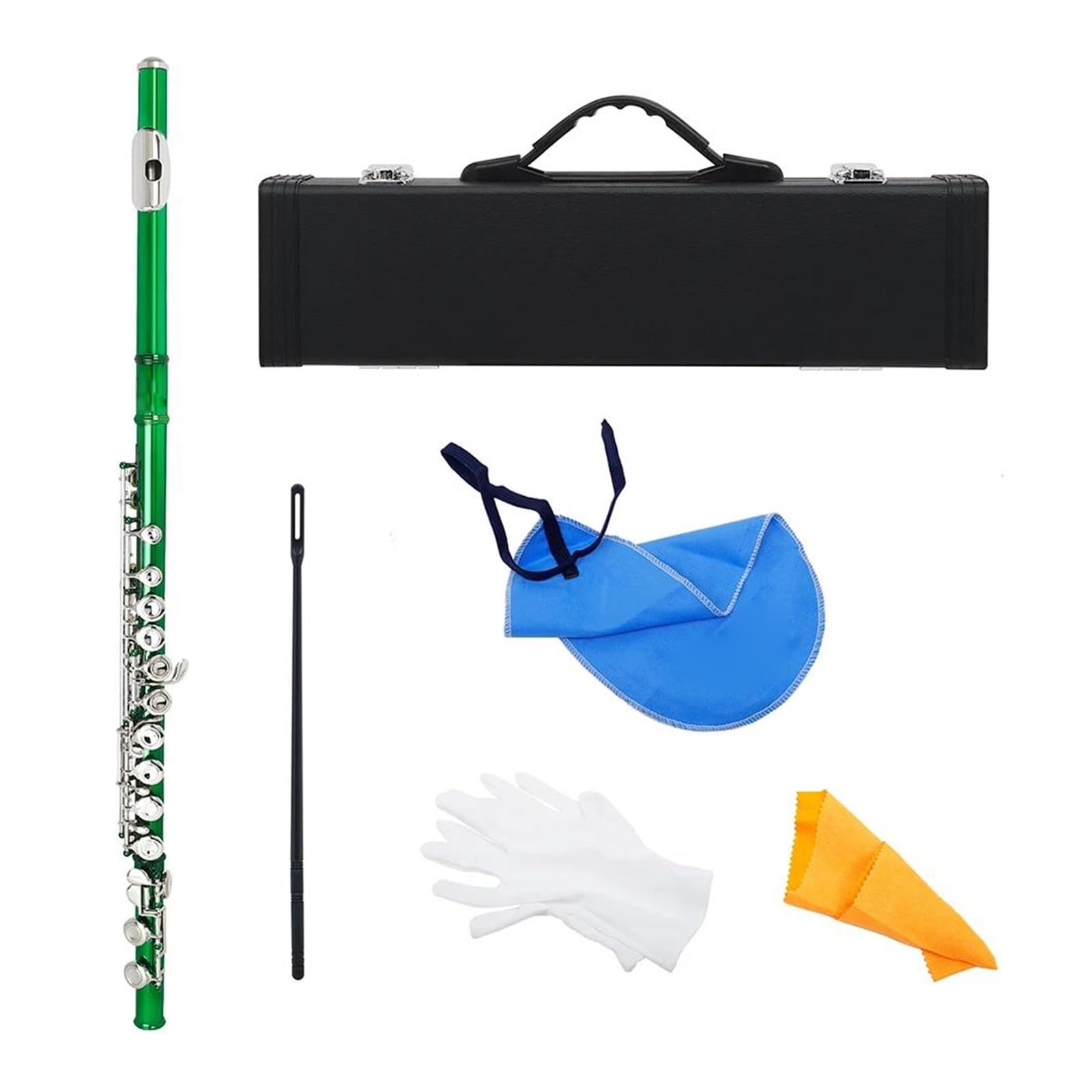 flet prosty Flet krzyżowy 16 otworów zamknięty otwór zielony flet C miedziany nikiel instrument dęty drewniany z częściami i akcesoriami do fletu
