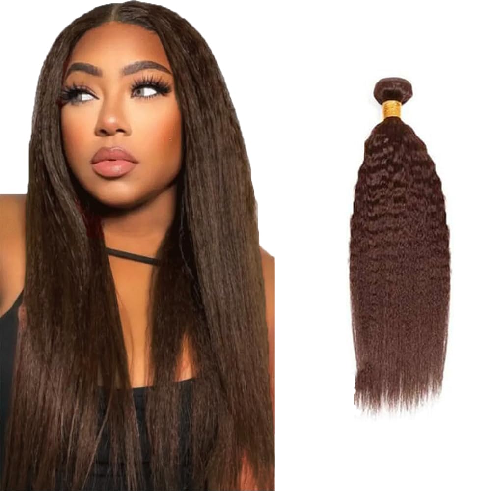 Lakaisa #4 Chocolate Brown Color Bundles Human Hair Yaki Wave Weave 1 Bundle 100g 28 Inch Unprocessed Glueless Virgin Double Weft Weave Human Hair Extension