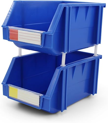 Miniatura 9 de Blue - Organizador de contenedores de almacenamiento termoplástico resistente, apilable, colgante, de conexión lateral (paquete de 2), extra grande,