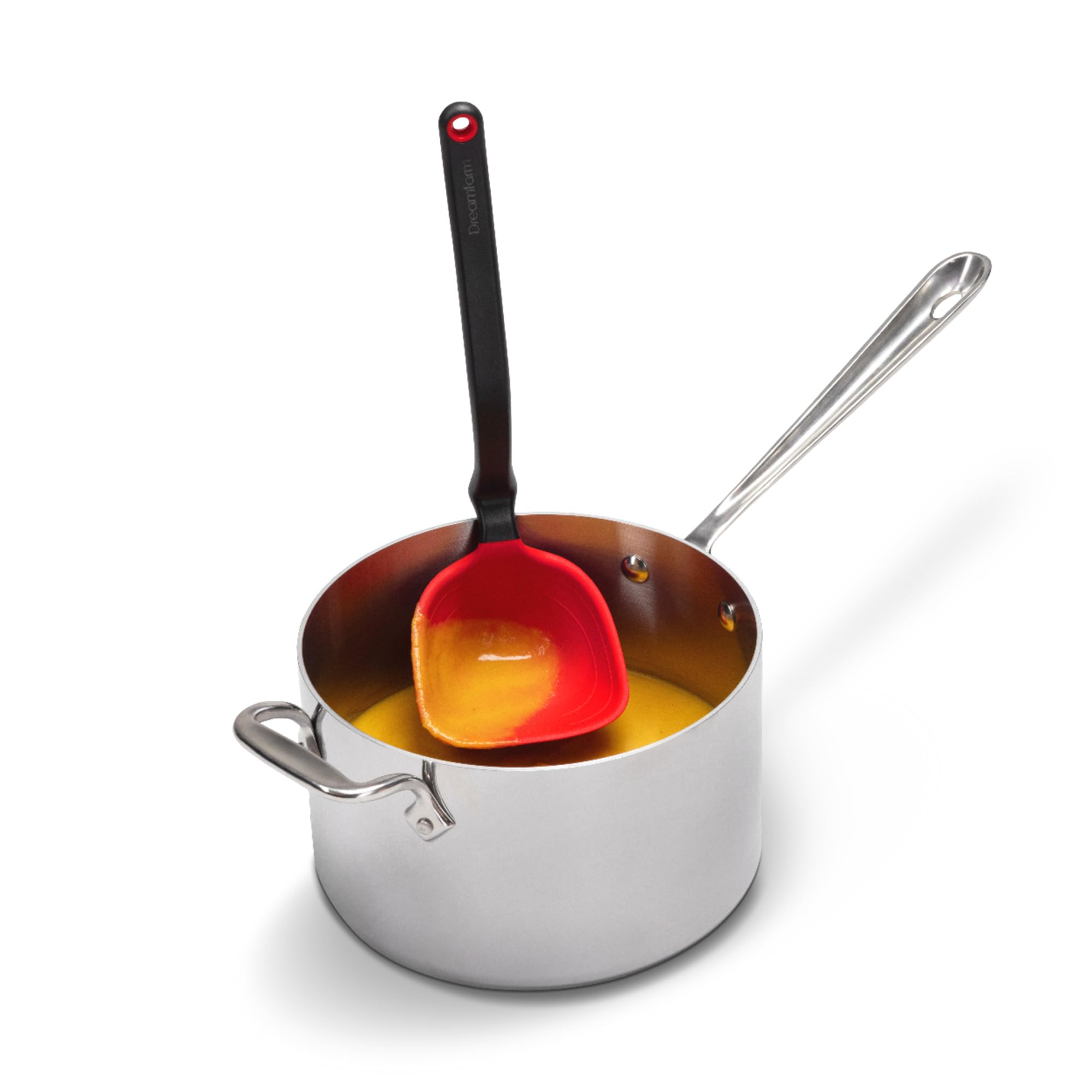 Dreamfarm Fladle - Cucharón plegable para servir y cocinar que ahorra espacio, mide hasta 1/2 taza con punta de espátula de silicona, 12 pulgadas, color rojo