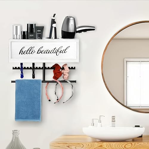 Miniatura 3 de Soporte rústico para secador de pelo montado en la pared, organizador de herramientas y accesorios de peinado, suministros de baño y herramientas