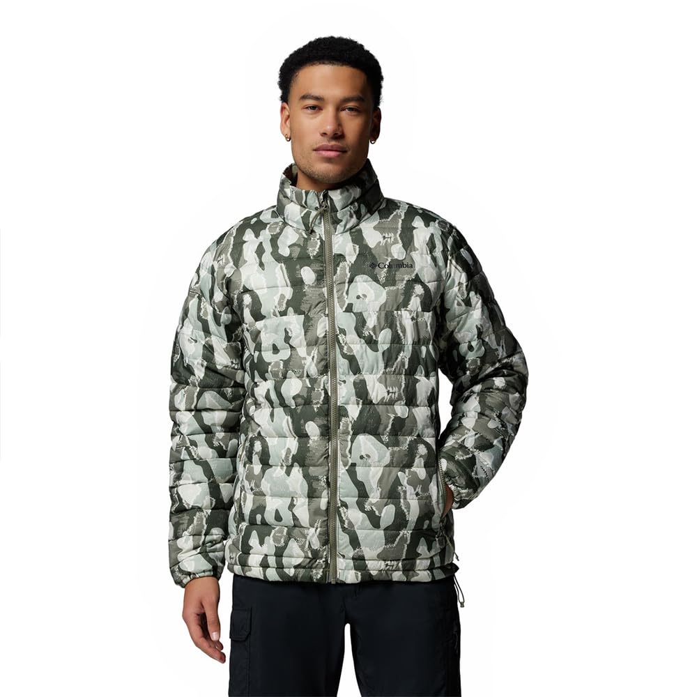 Columbia Men's Powder Lite 2 Printed Jacket, Puffer Jacket, Stone Green Treebark Print, XL