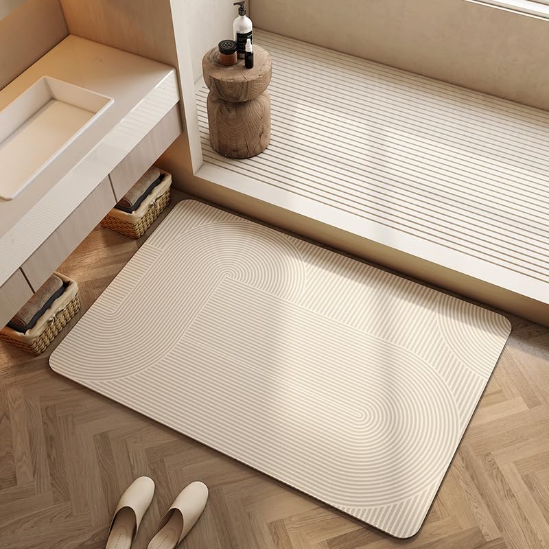Alfombra Diatomita Baño Beige Lavable Alfombra Baño,Suave Acogedora Alfombra Diatomita Baño,Antideslizante,Secado Rapido,Humedales para Bañera,Ducha Y Cuarto De Baño