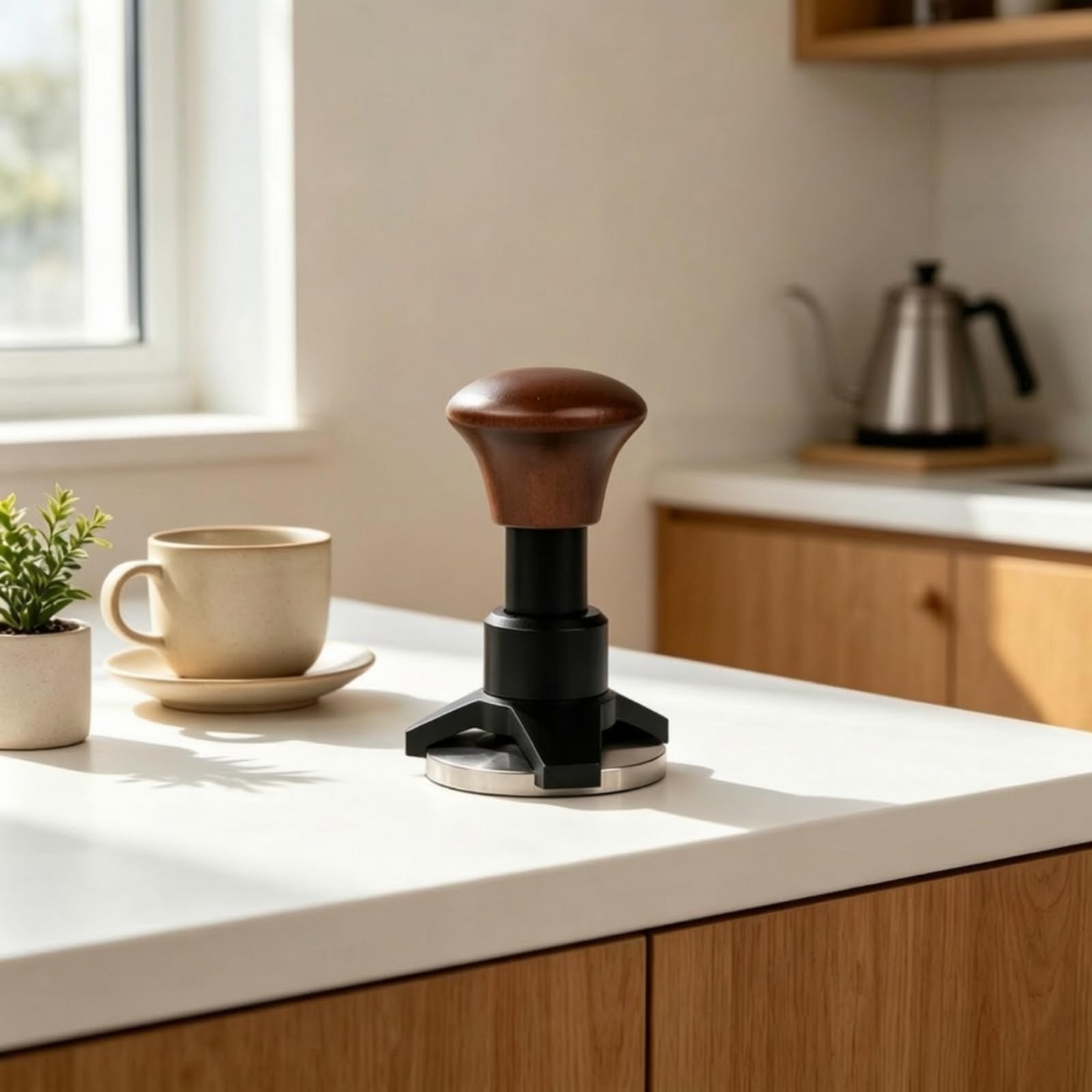 Pressino per Ergonomico | Uniforme, Pressacaffè con Manico in Legno, Professionale, Pressacaffè con Base in Acciaio Inox, per, 53MM
