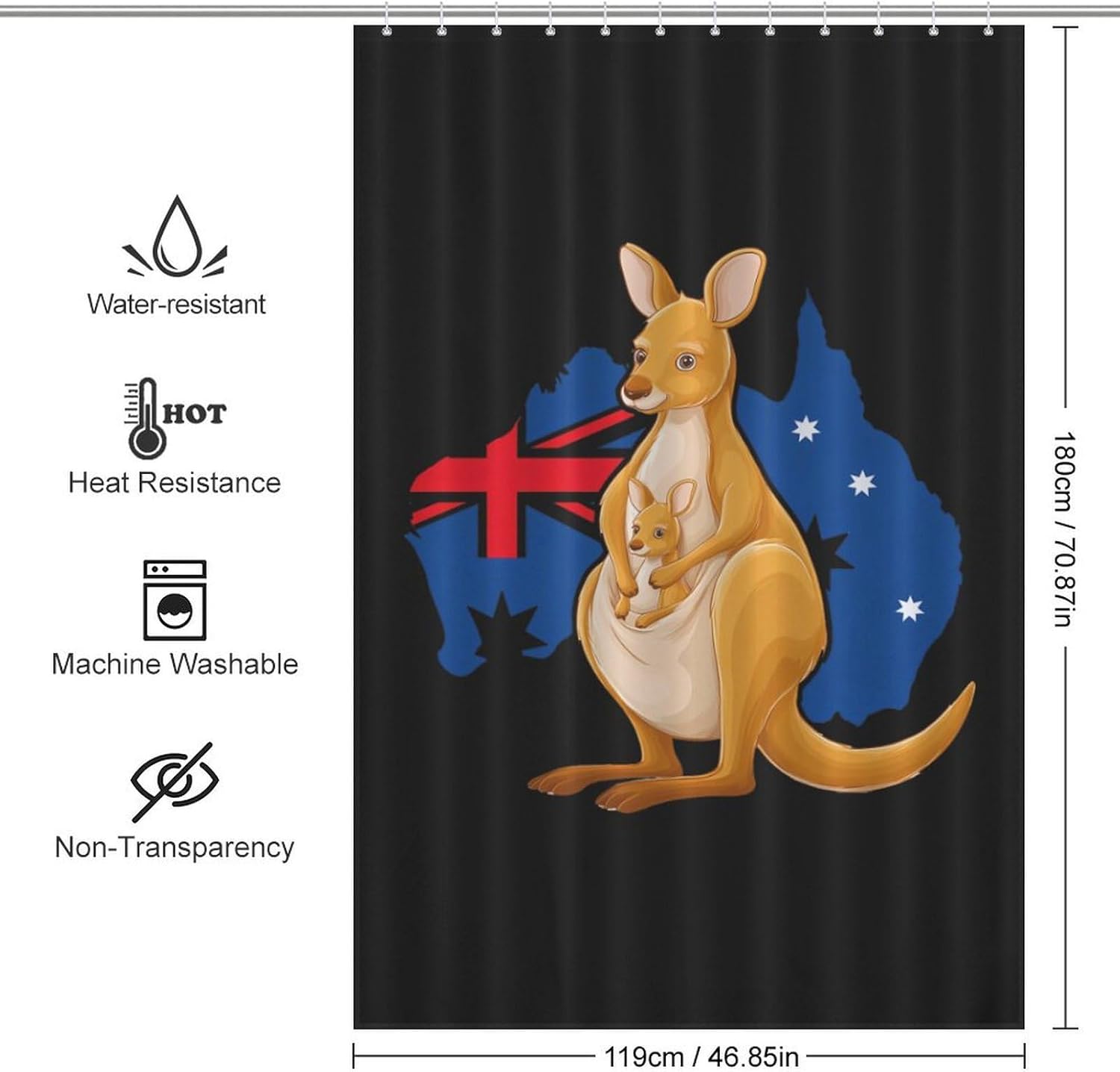 Australian Kangarooes Flag Shower Curtain 46.85x70.87Inch（119x180cm） Polyester Bath Curtain Shower Curtains Printed Decorative