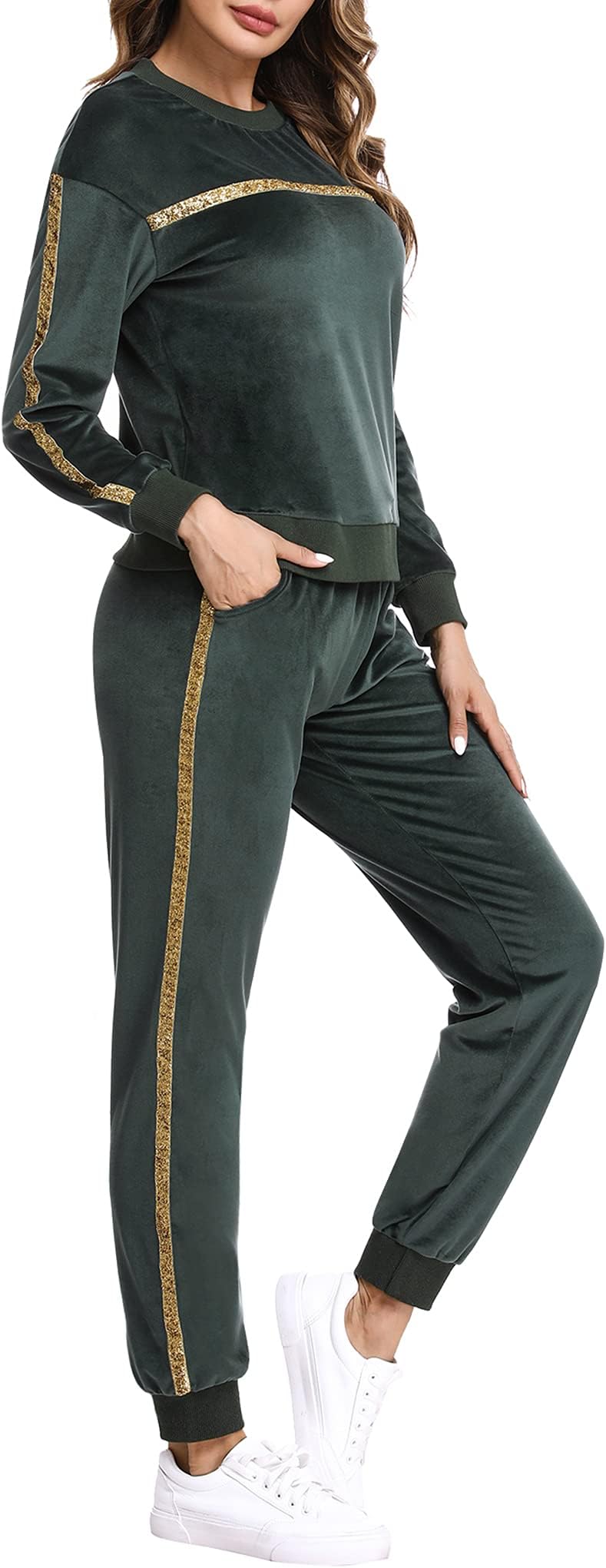 Sykooria Women's Velour Sweatsuits Sets 2 Piece Outfits Tracksuit Long Sleeve Pullover and Sweatpants Sport Suits