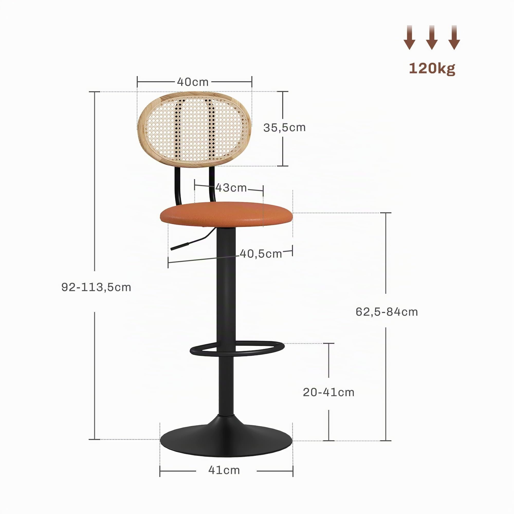 HOMCOM Lot de 2 Tabourets de Bar Hauteur Réglable Dossier Rotin Marron