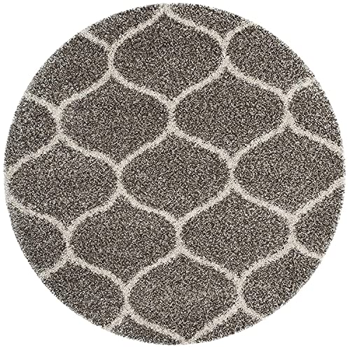 Image of Modern Plush Area Rug for Bedroom Living Room Home Decor (5x5 Feet Round, Grey|Ivory)