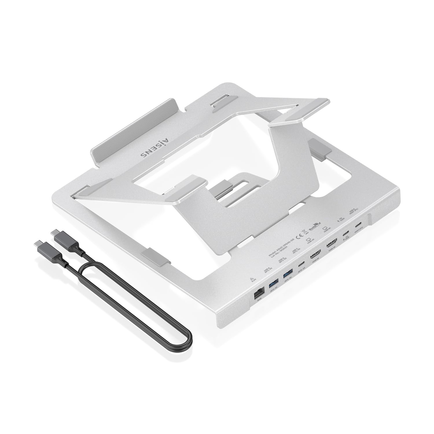 AISENS - ASUC-7P046-GR - Regulowany uchwyt na laptopa/tablet z USB-C Docking 7 w 1, szary
