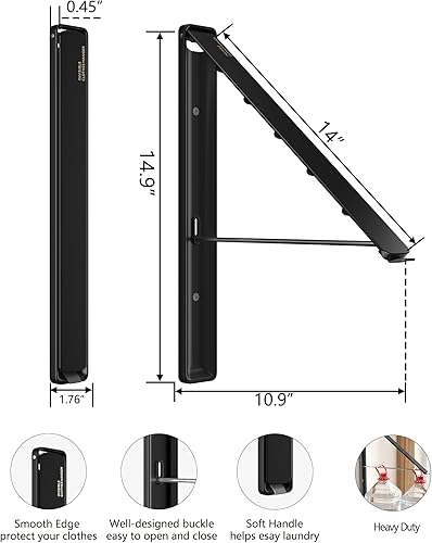 Miniatura 4 de Perchero de secado de ropa, retráctil y plegable para montaje en la pared, para organización y almacenamiento de lavandería, percha de metal para