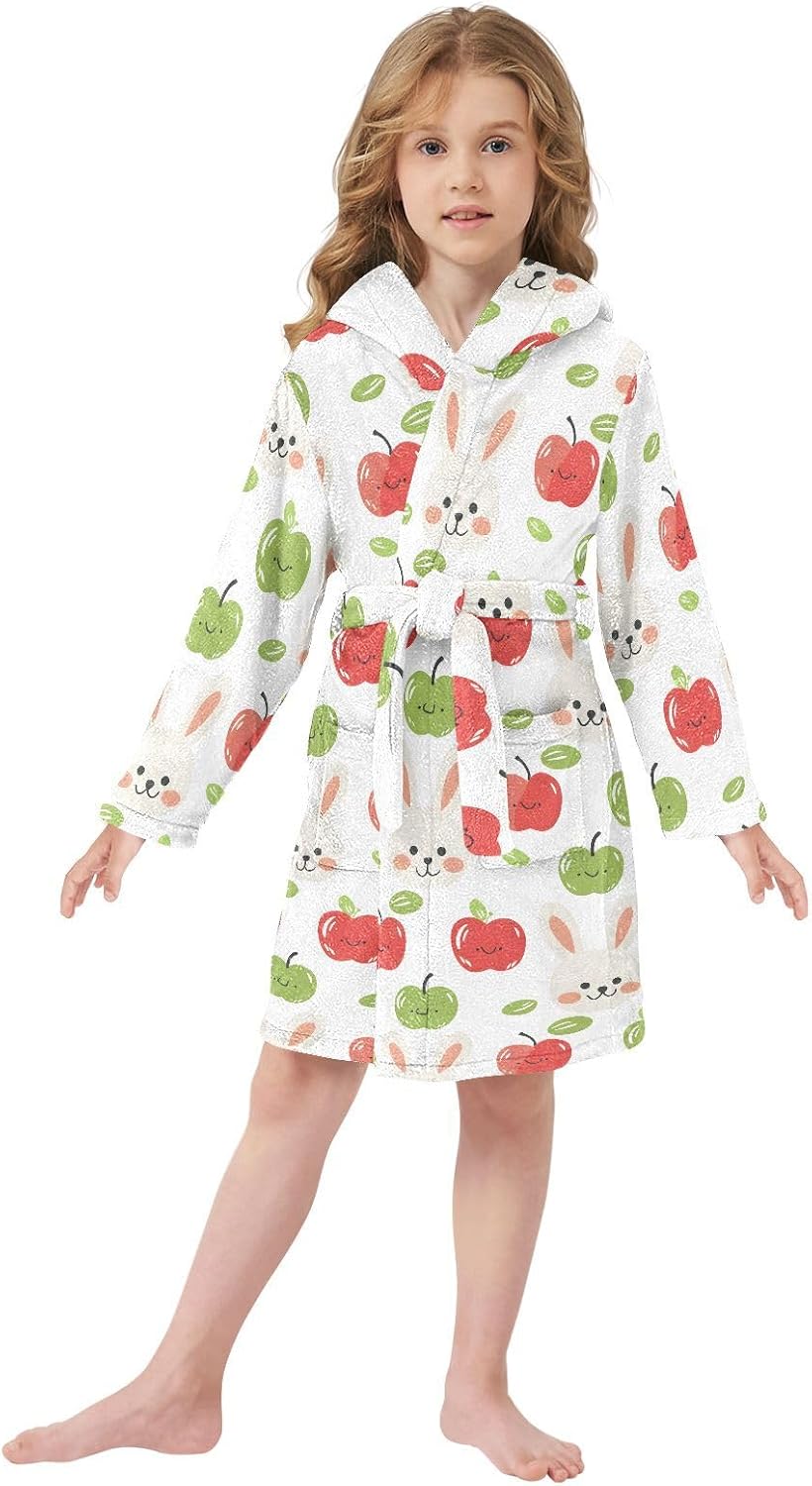 senya Rabbit and Fruit B Toddler Hooded Bathrobe Kids Soft Plush Bath Towel Robes for Boys Girls 2-12 Years