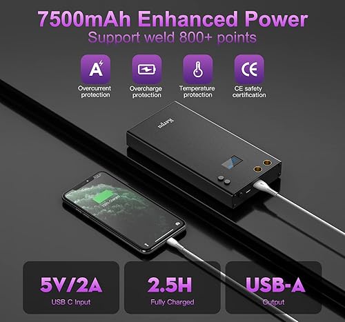 Miniatura 6 de Soldador de puntos mejorado de 0.008 in LCD de 7500 mAh, soldador de batería ajustable de 80 engranajes para batería 18650, soporte 4x4 para hacer