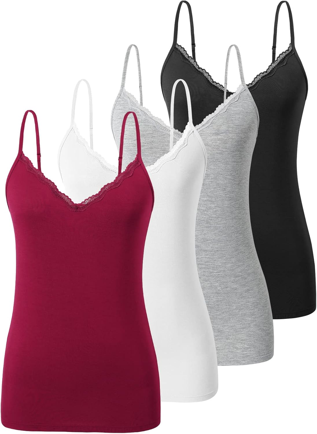 Vislivin Plain Camisole for Women Lace Tank Tops V Neck Adjustable Cami Sexy Undershirts 4 Pack