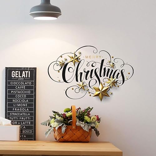 Miniatura 4 de Calcomanías de pared de vinilo con texto en inglés "Merry Christmas", autoadhesivas, autoadhesivas, coloridas decoraciones de pared para fiestas de