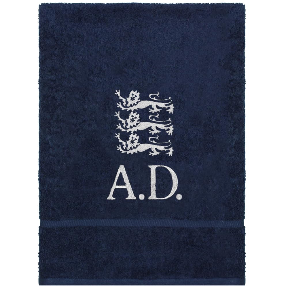 TeddyT's Personalised 3 Lions England Embroidered Navy Cotton Hand Towel