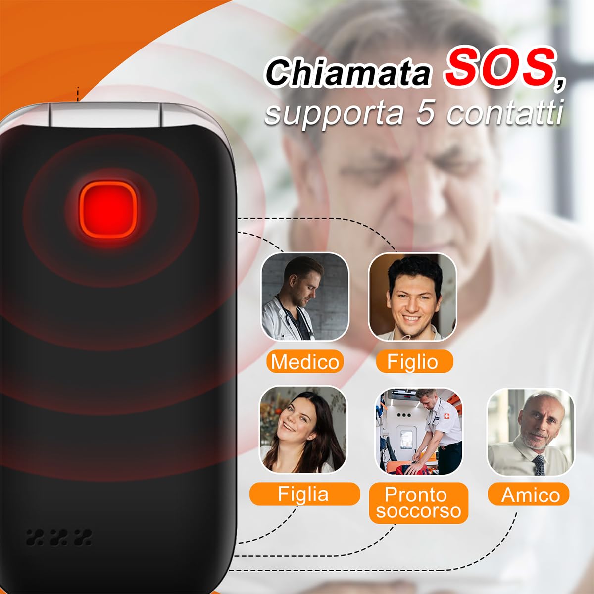4G Flip Telefoni Cellulari con Tasti Grandi, Telefono Cellulare per Anziani,Pantalla 2..4",Funzione SOS,Volume Alto, Batteria 1350mAh, Radio FM e Torcia Integrata - Semplice da Usare per Nonni