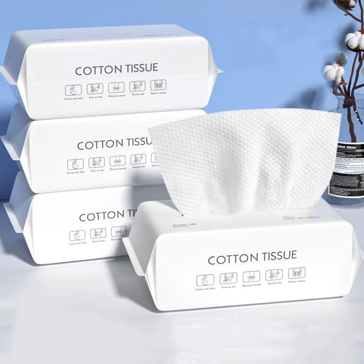 [4 PACK] P1 Disposable Cotton Face Towel, soft cotton washcloth makeup remover wipes, facial tissues for cleansing, skin care, washing and drying, (4 packs of 100)