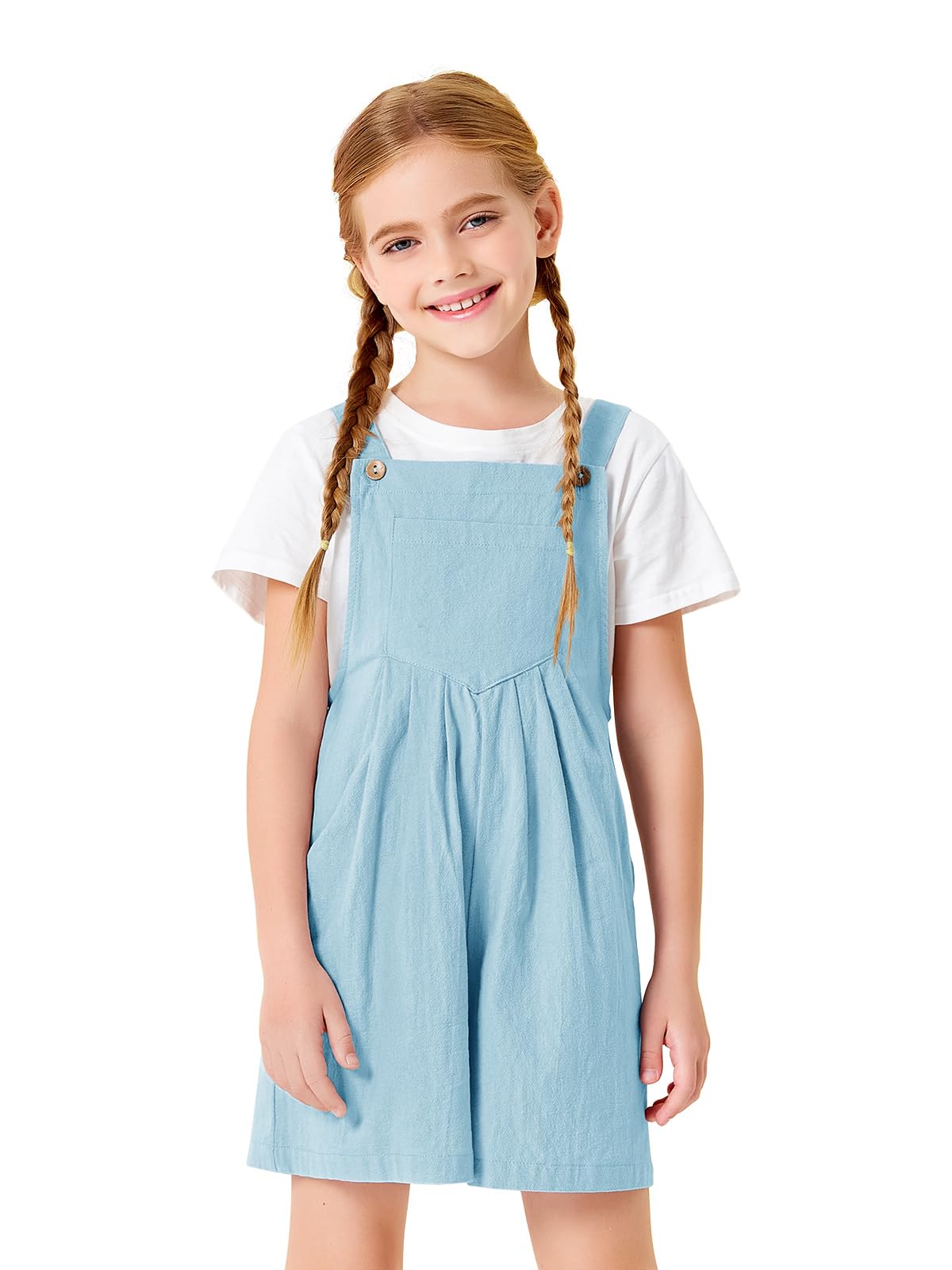 Haloumoning Mono de verano para niña, corte holgado, traje casual de algodón, pantalones cortos con bolsillos, mono