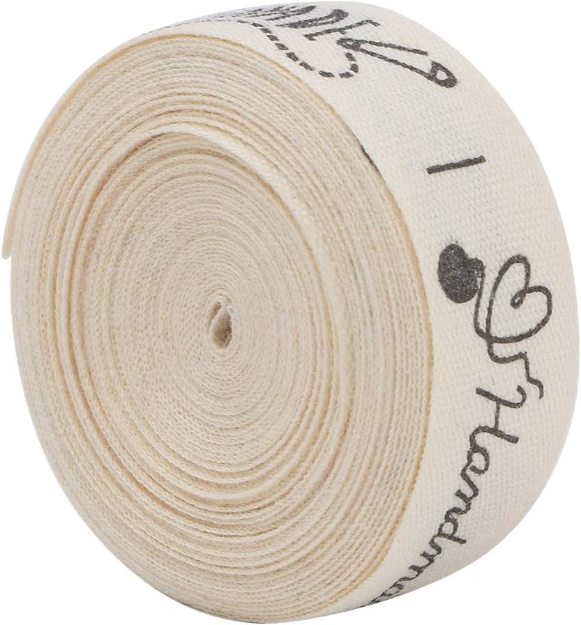 Joyzan Present Cotton Ribbon, Natural Handmade Fonts Gift Twill Tape DIY Clothing Label Sewing Embroidered Supply Package Craft Flower Wrapping Hair Bow Wedding Decor Baking Bridal Bouquets 5 Yards