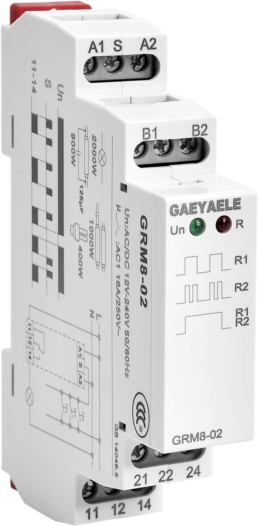 Memory Latching Relay 2SPDT 16A Electronic Din Rail(GRM8-02,AC/DC12V~240V)